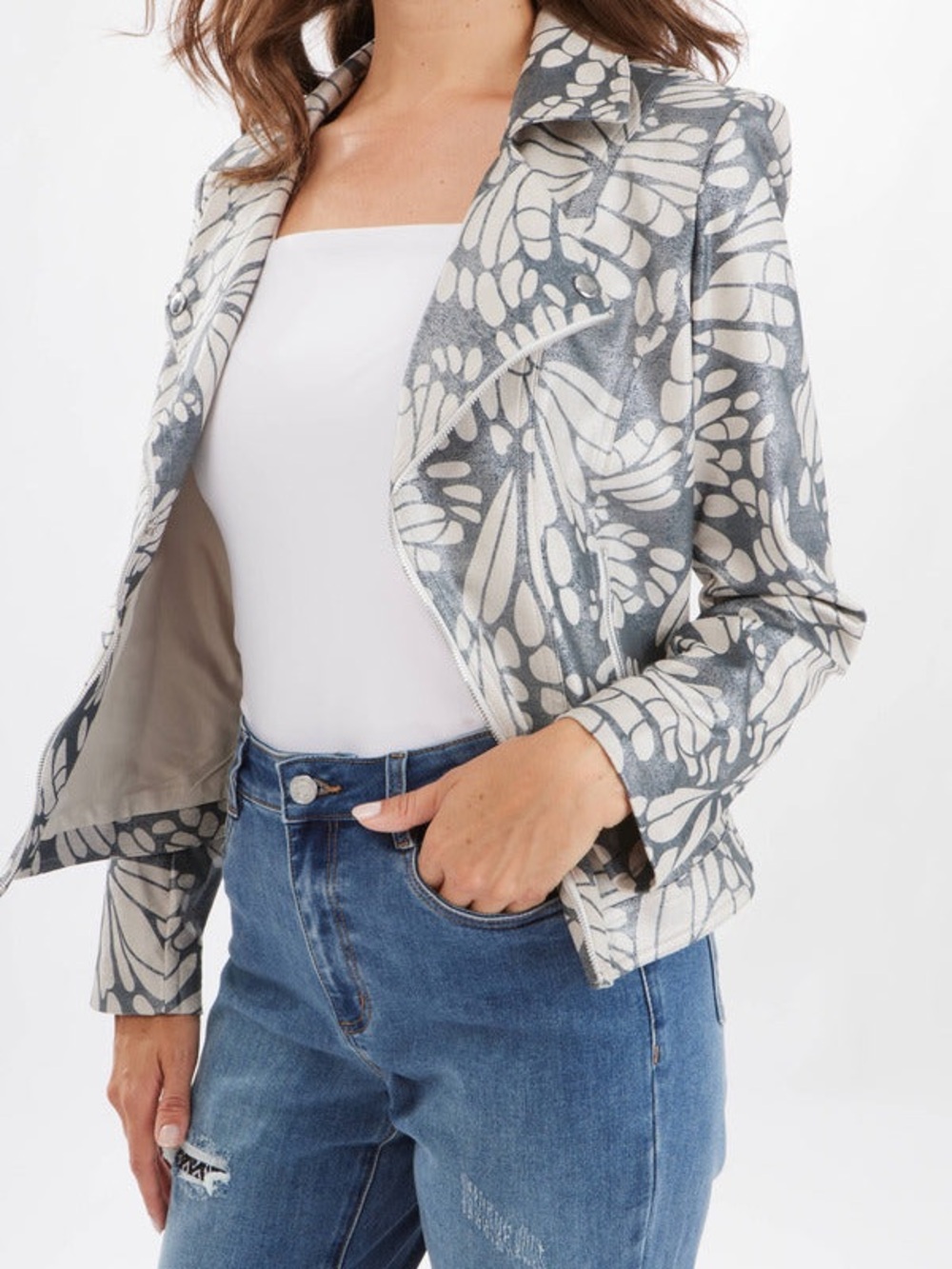 Printed Moto Jacket by Joseph Ribkoff - Picture 2 of 9